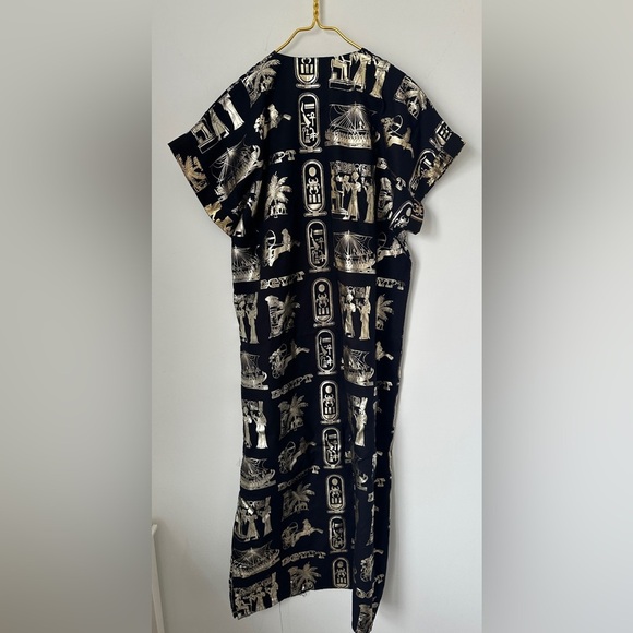 Moustafa Black Gold Egypt Short Sleeve Long Cotton Oversized Dress Womens Small - Picture 3 of 6
